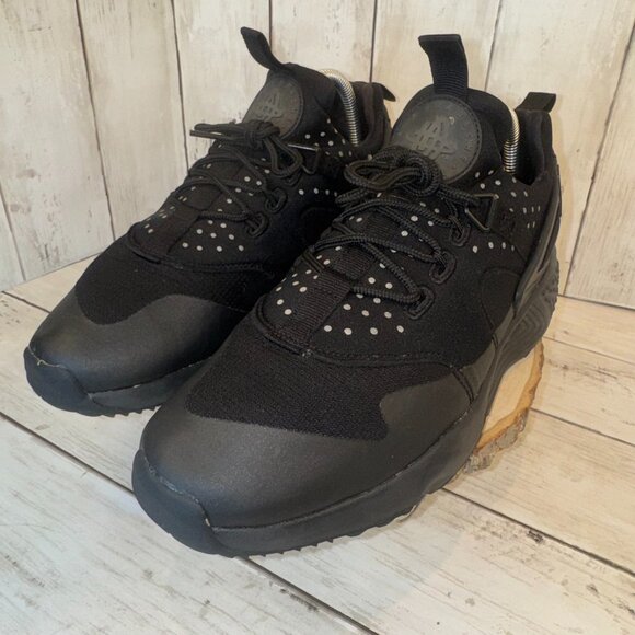 Nike Other - Nike Air Huarache Utility Shoes Men Sz 7.5 Running Triple Black Sneakers 806807